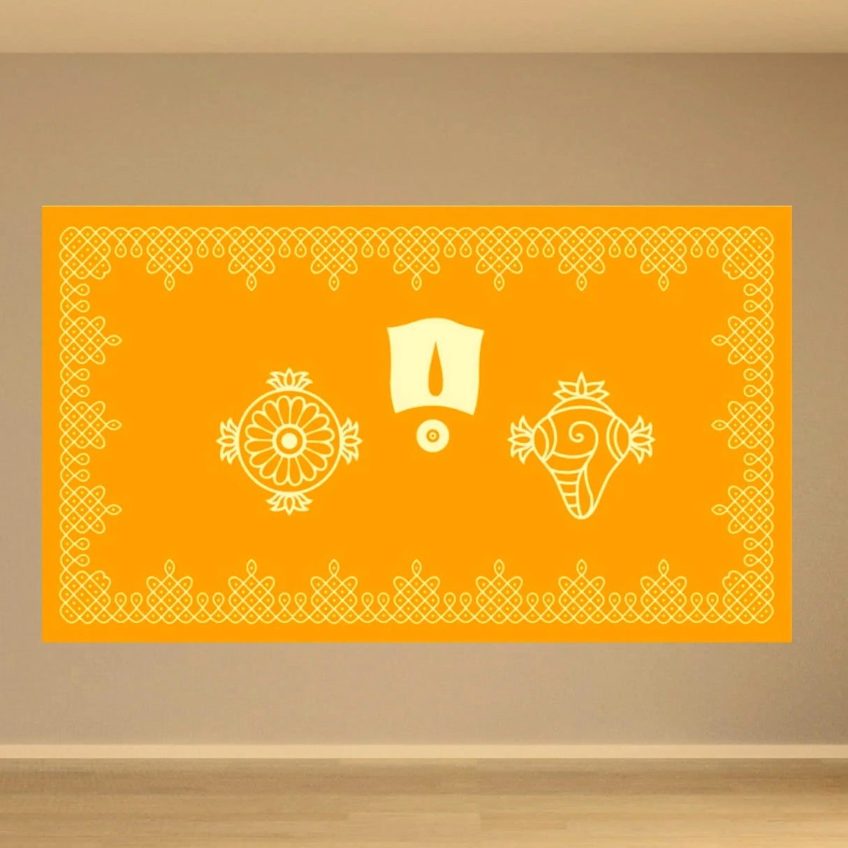 Shanku Chakra Namam Kolam Backdrops for Indian Pooja Décor Shankh Cakra Muggu Thirunamam Cloth Backdrop Banner Sanku Chakra Namam Decor Housewarming Wall Banner - LoveNspire