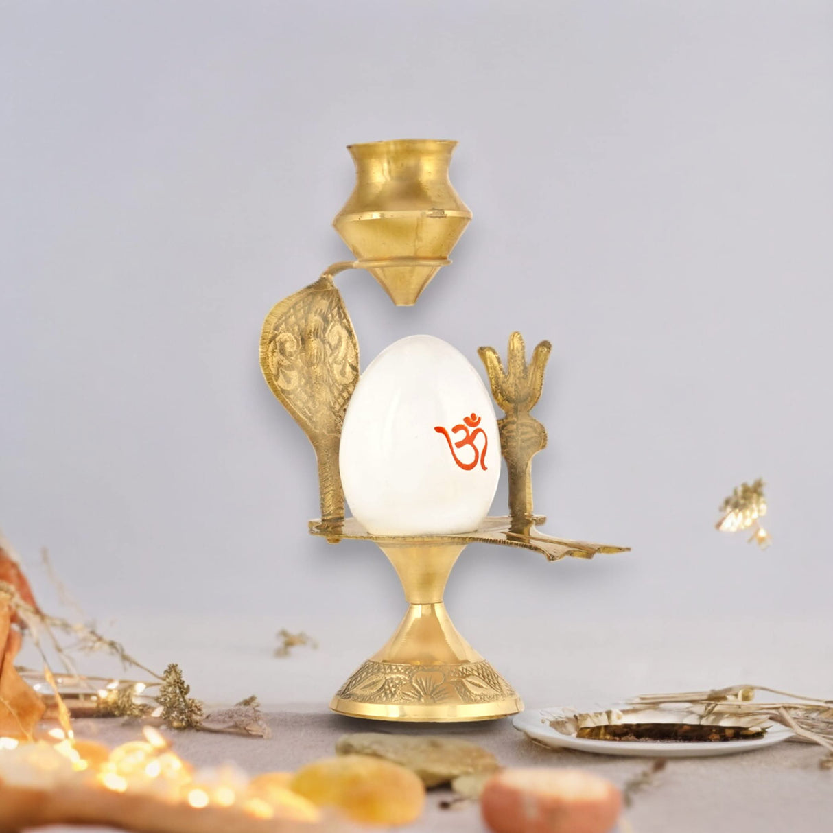 Shiva Lingam Shivling with Sheshnag Trishul Copper Stand & Matki (lota) for Hindu Festive Pooja Maha Shivratri Indian Puja Home Temple Mandir Decor -white Lord Shiva Om Sculpture (4/5 Inch) - LoveNspire