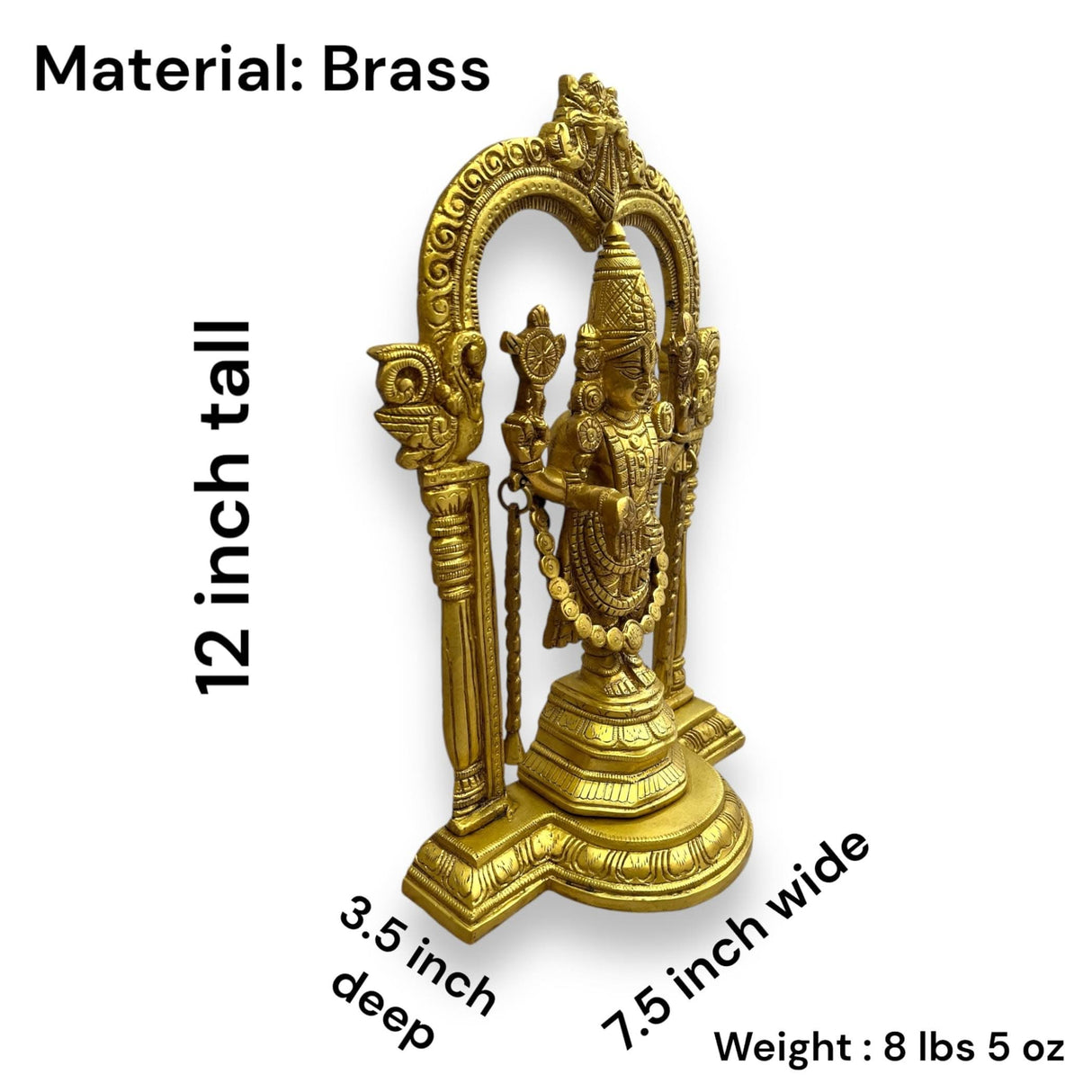 Brass Shree Balaji Tirupati Venkateswara Statue with dimensions and weight for home decor