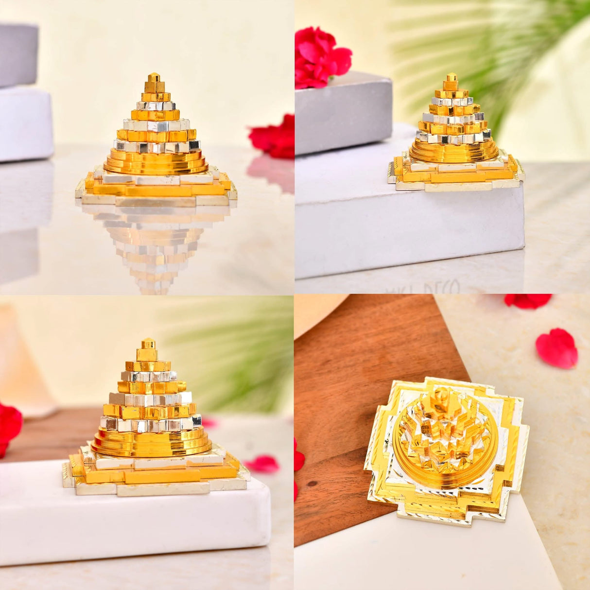 Golden pyramid sculpture from Shree Yantra Sri Chakra Meru Laxmi Yantra for good luck and wealth