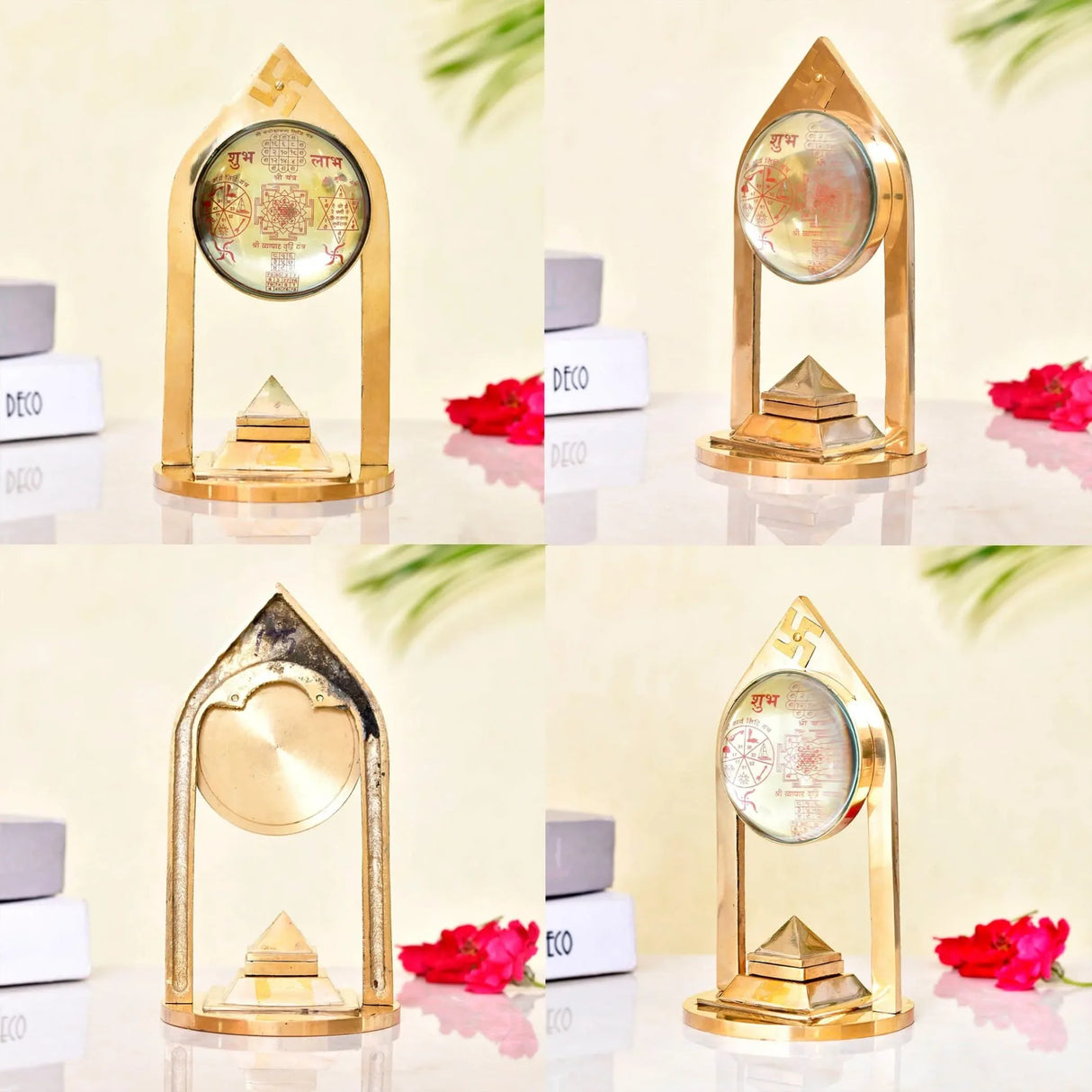 Vastu Pillar Pyramid and Shri Yantra with Magnifying Glass 3 Layer Shree Yantra Wish Pyramid for Good Luck Home Office Decor - Perfect for Meditation Spaces (8 x 4 Inch) - LoveNspire