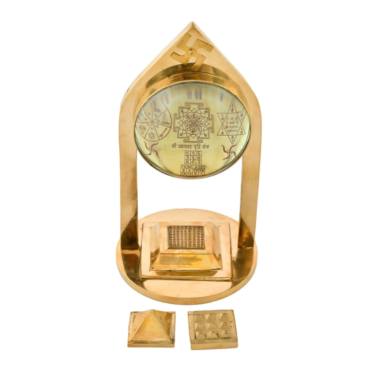 Vastu Pillar Pyramid and Shri Yantra with Magnifying Glass 3 Layer Shree Yantra Wish Pyramid for Good Luck Home Office Decor - Perfect for Meditation Spaces (8 x 4 Inch) - LoveNspire