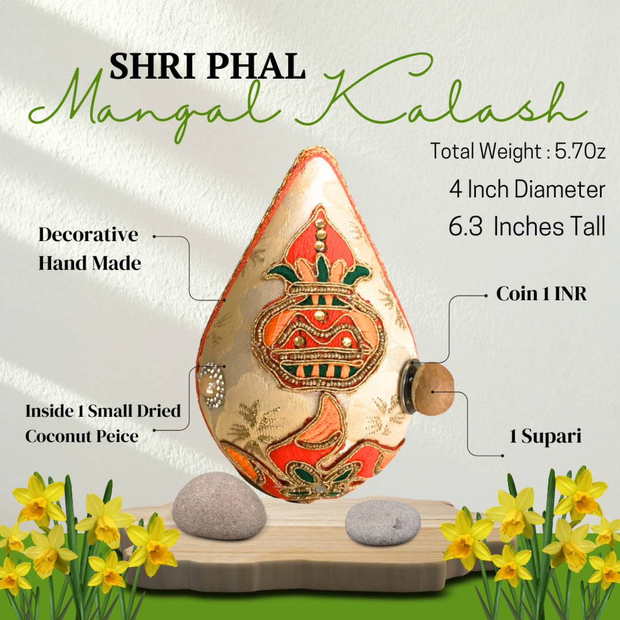 Shriphal Mangal Kalash Decorated Coconut for Wedding Shagun Decorative Nariyal Mangal Nariyal Kalash Set Wedding Pooja Nariyal Decorated Nariyal for Indian Festival Gifts - LoveNspire
