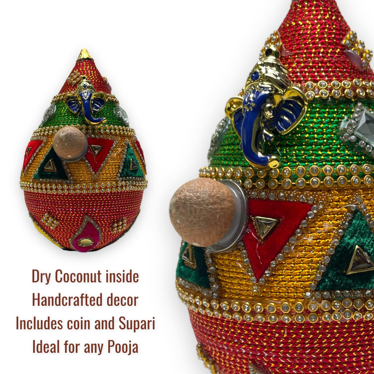 Shriphal Mangal Kalash Decorated Coconut for Wedding Shagun Decorative Nariyal Mangal Nariyal Kalash Set Wedding Pooja Nariyal Decorated Nariyal for Indian Festival Gifts - LoveNspire