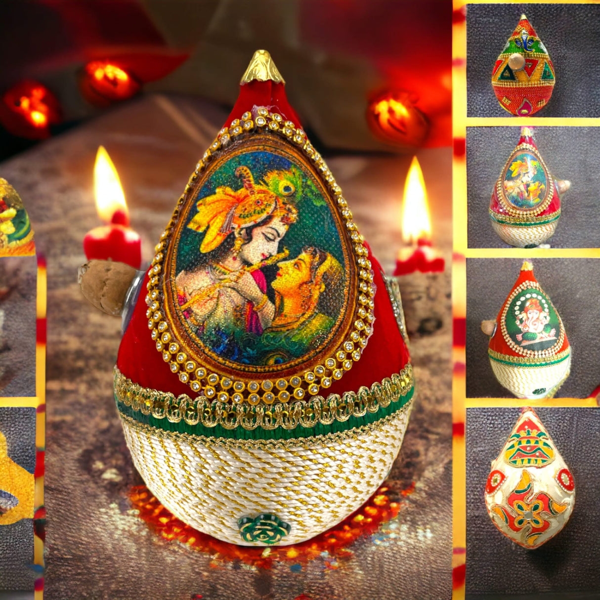 Shriphal Mangal Kalash Decorated Coconut for Wedding Shagun Decorative Nariyal Mangal Nariyal Kalash Set Wedding Pooja Nariyal Decorated Nariyal for Indian Festival Gifts - LoveNspire