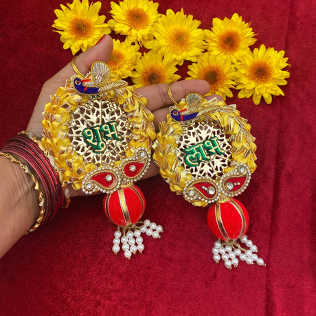 Shubh Labh Diwali Meenakari Rangoli Hangings, Traditional Indian Hindu Gift & Decor Item for Home Office Floor / Wall Hanging Decoration - LoveNspire