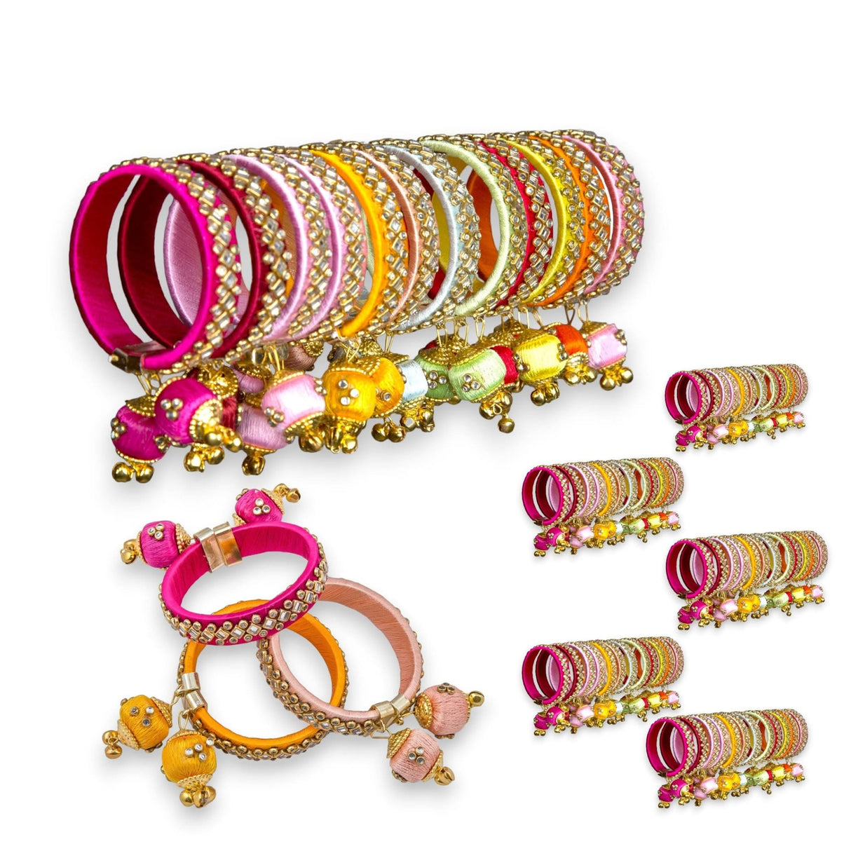 Silk Thread Bangles Designer Kundan Bangle Bracelet for Women Ethnic Handmade Beautiful and Stylish Assorted Kangan with Latkan Free Size Fashion Jewelry for Indian Wedding - LoveNspire