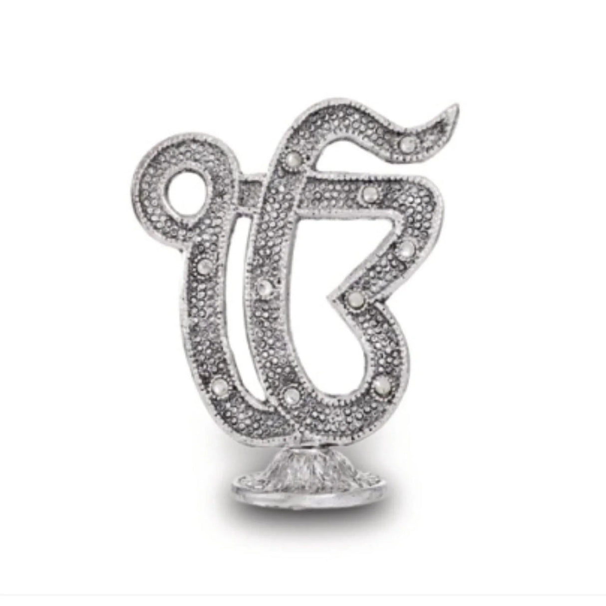Silver Coated Ek Onkar Symbol Ik Onkar Stand Sikh Home Decor Punjabi Wedding Gifts Sikhism Religion Gift Symbol Studded Statue for Car Dashboard Housewarming Gift - LoveNspire