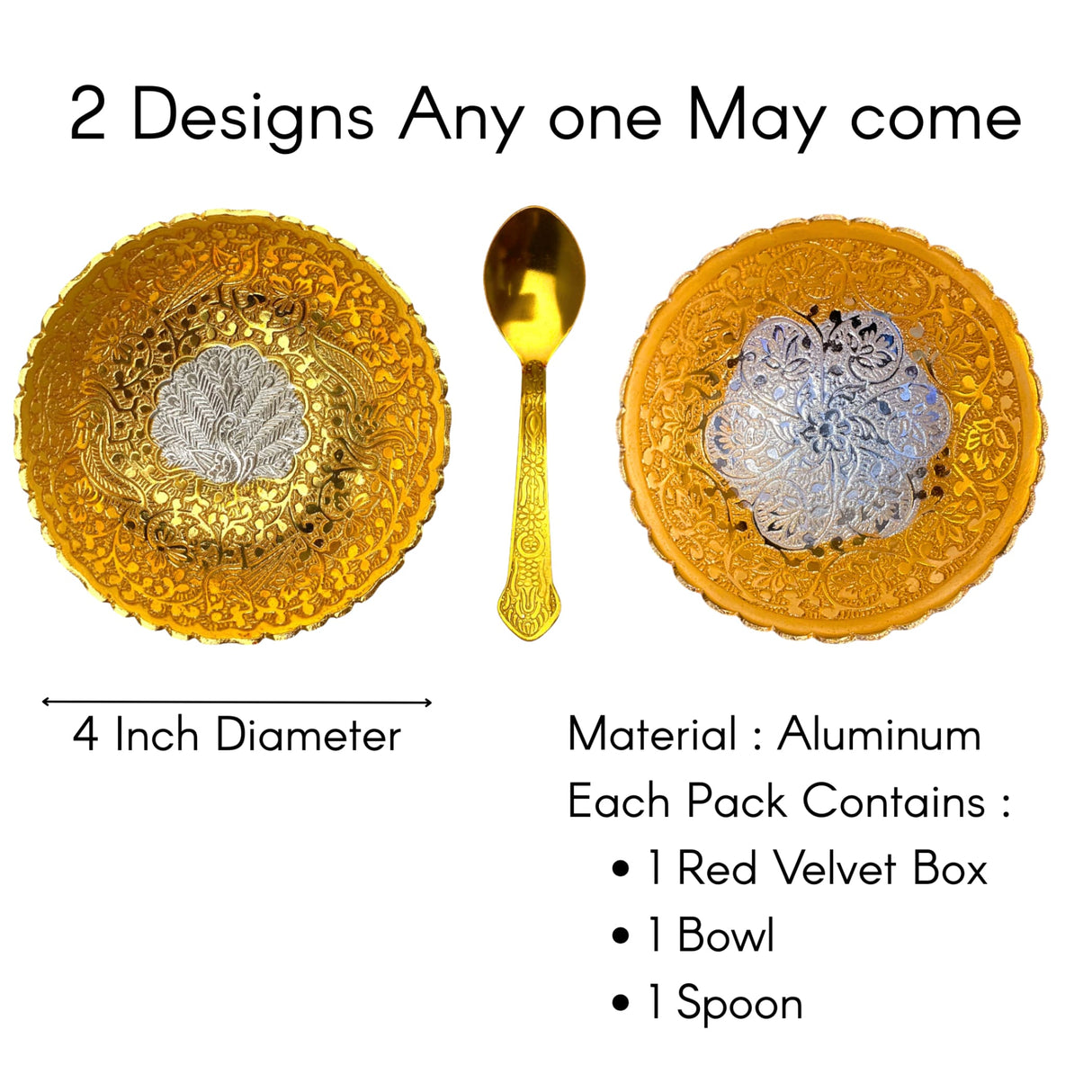 Gold Silver Plated Bowl Spoon Set German Silver Bowl Dry Fruits Dessert Serving Set Diwali Navratri Christmas Eid Wedding Housewarming Return Gifts Puja Favor - Home Decor Corporate Gift - LoveNspire