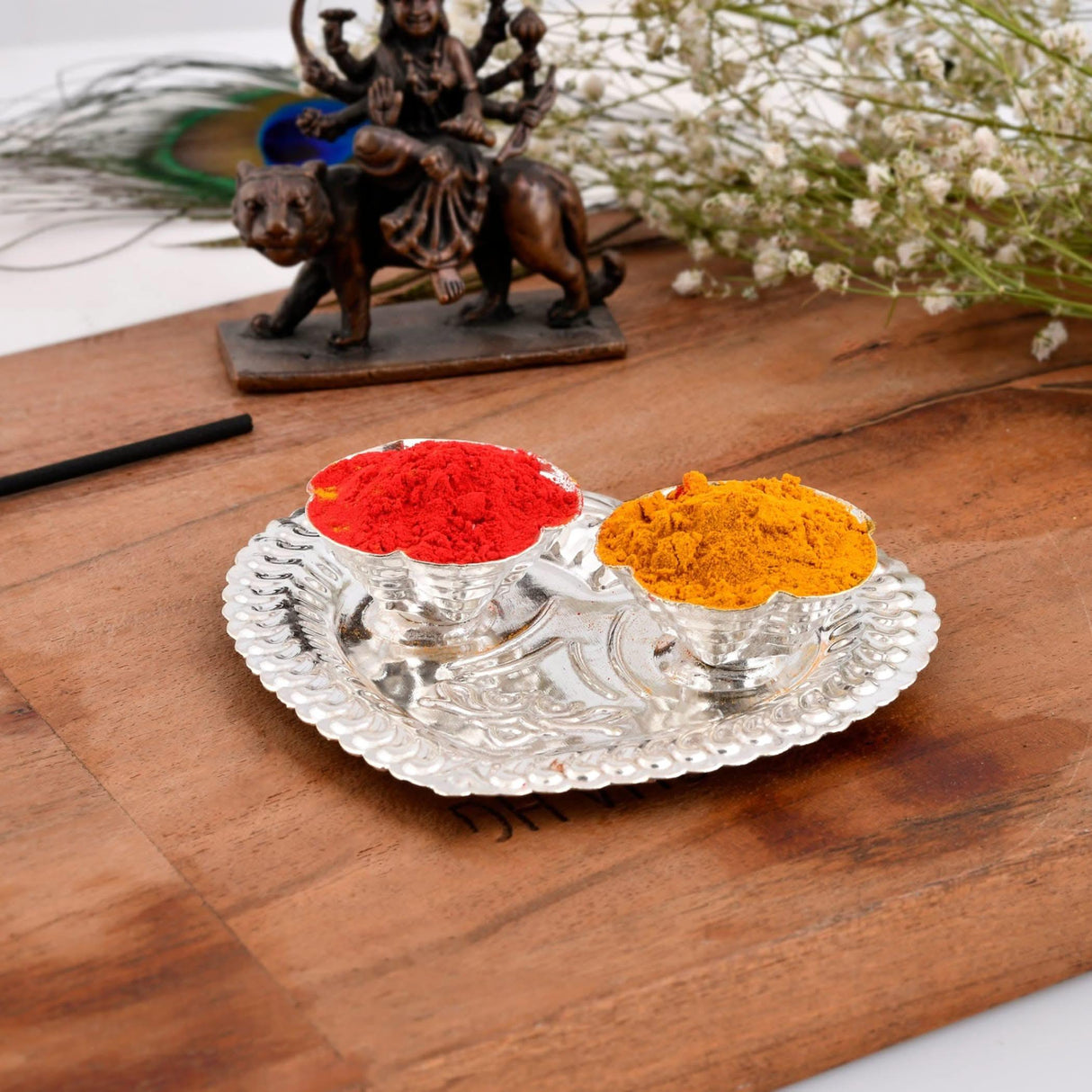 Silver Plated Haldi Kumkum Holder for Home Temple Decor Haldi Kumkum Stand Rakhi Diwali Gift Indian Festival Puja Wedding Favor Birthday Housewarming Return Gifts Roli Chawal/rice Holder - LoveNspire