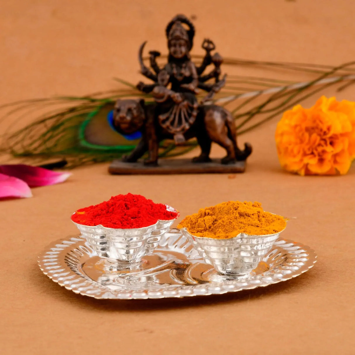 Silver Plated Haldi Kumkum Holder for Home Temple Decor Haldi Kumkum Stand Rakhi Diwali Gift Indian Festival Puja Wedding Favor Birthday Housewarming Return Gifts Roli Chawal/rice Holder - LoveNspire