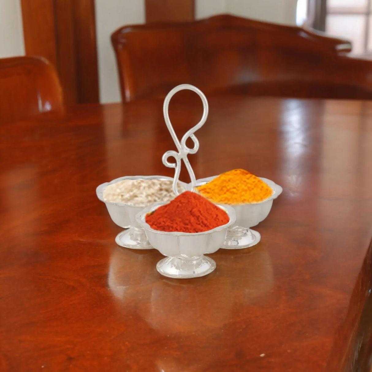 Silver Plated Haldi Kumkum Holder for Home Temple Decorative Haldi Kumkum Stand Diwali Gift Indian Festival Puja Wedding Favor Birthday Housewarming Return Gifts Roli Chawal/rice Holder - LoveNspire