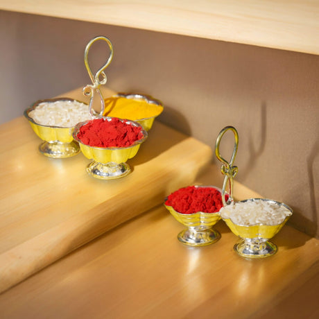 Silver Plated Haldi Kumkum Holder for Home Temple Decorative Haldi Kumkum Stand Diwali Gift Indian Festival Puja Wedding Favor Birthday Housewarming Return Gifts Roli Chawal/rice Holder - LoveNspire