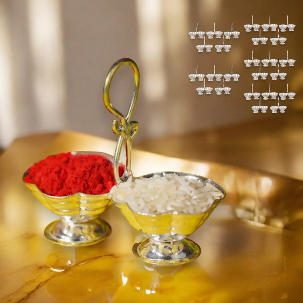Silver Plated Haldi Kumkum Holder for Home Temple Decorative Haldi Kumkum Stand Diwali Gift Indian Festival Puja Wedding Favor Birthday Housewarming Return Gifts Roli Chawal/rice Holder - LoveNspire