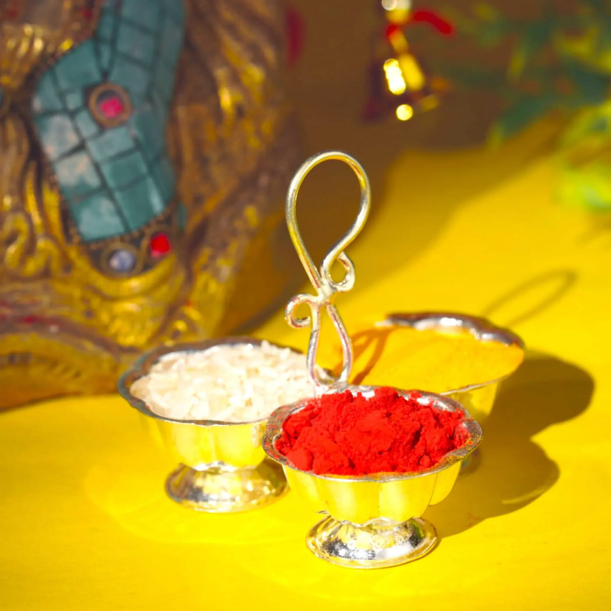 Silver Plated Haldi Kumkum Holder for Home Temple Decorative Haldi Kumkum Stand Diwali Gift Indian Festival Puja Wedding Favor Birthday Housewarming Return Gifts Roli Chawal/rice Holder - LoveNspire