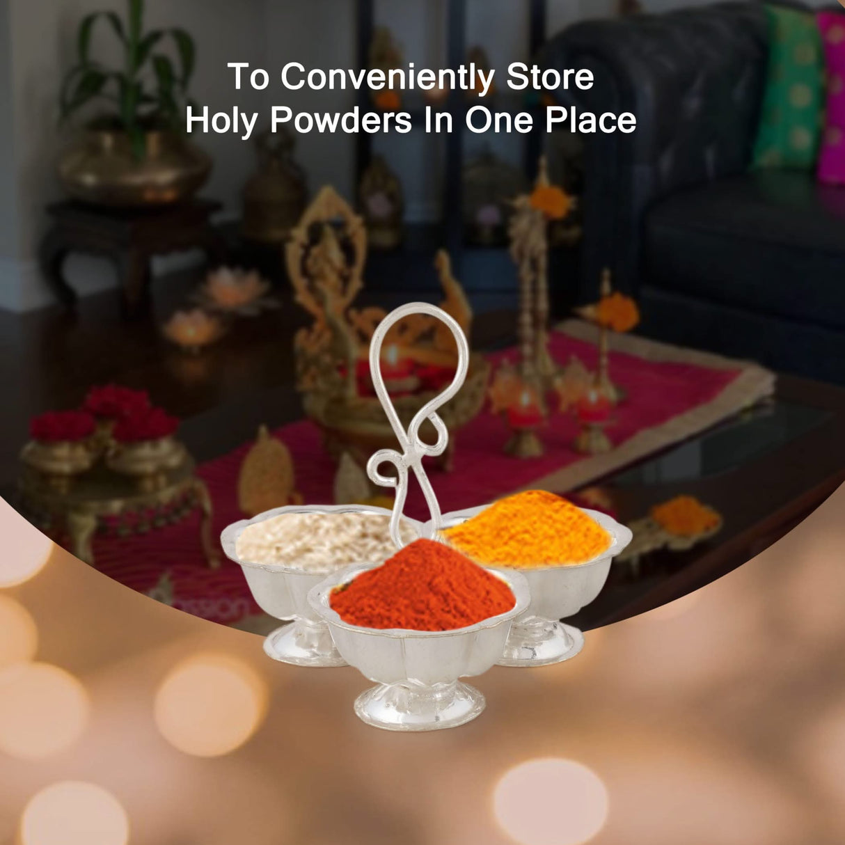 Silver Plated Haldi Kumkum Holder for Home Temple Decorative Haldi Kumkum Stand Diwali Gift Indian Festival Puja Wedding Favor Birthday Housewarming Return Gifts Roli Chawal/rice Holder - LoveNspire