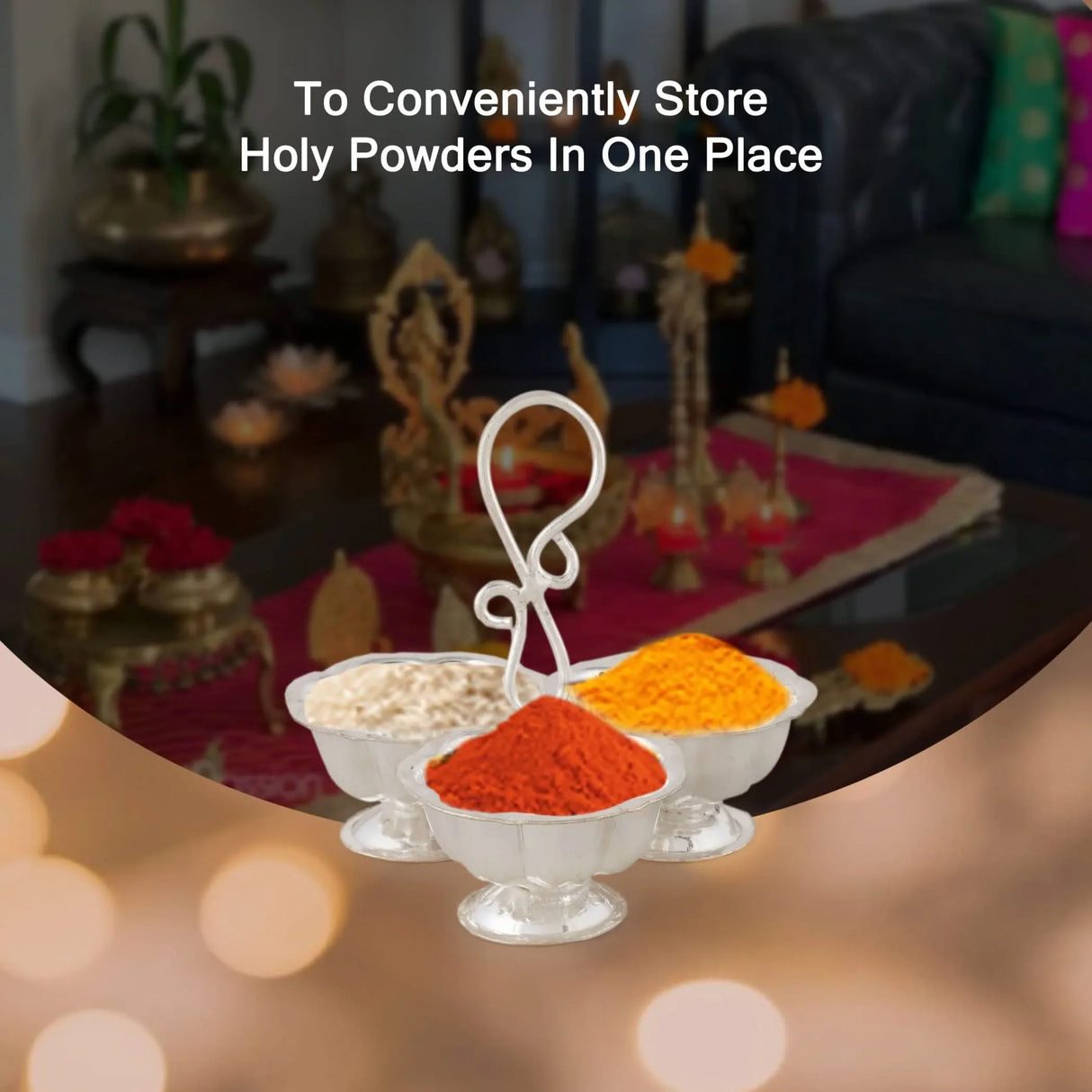 Silver Plated Haldi Kumkum Holder for Home Temple Decorative Haldi Kumkum Stand Diwali Gift Indian Festival Puja Wedding Favor Birthday Housewarming Return Gifts Roli Chawal/rice Holder - LoveNspire