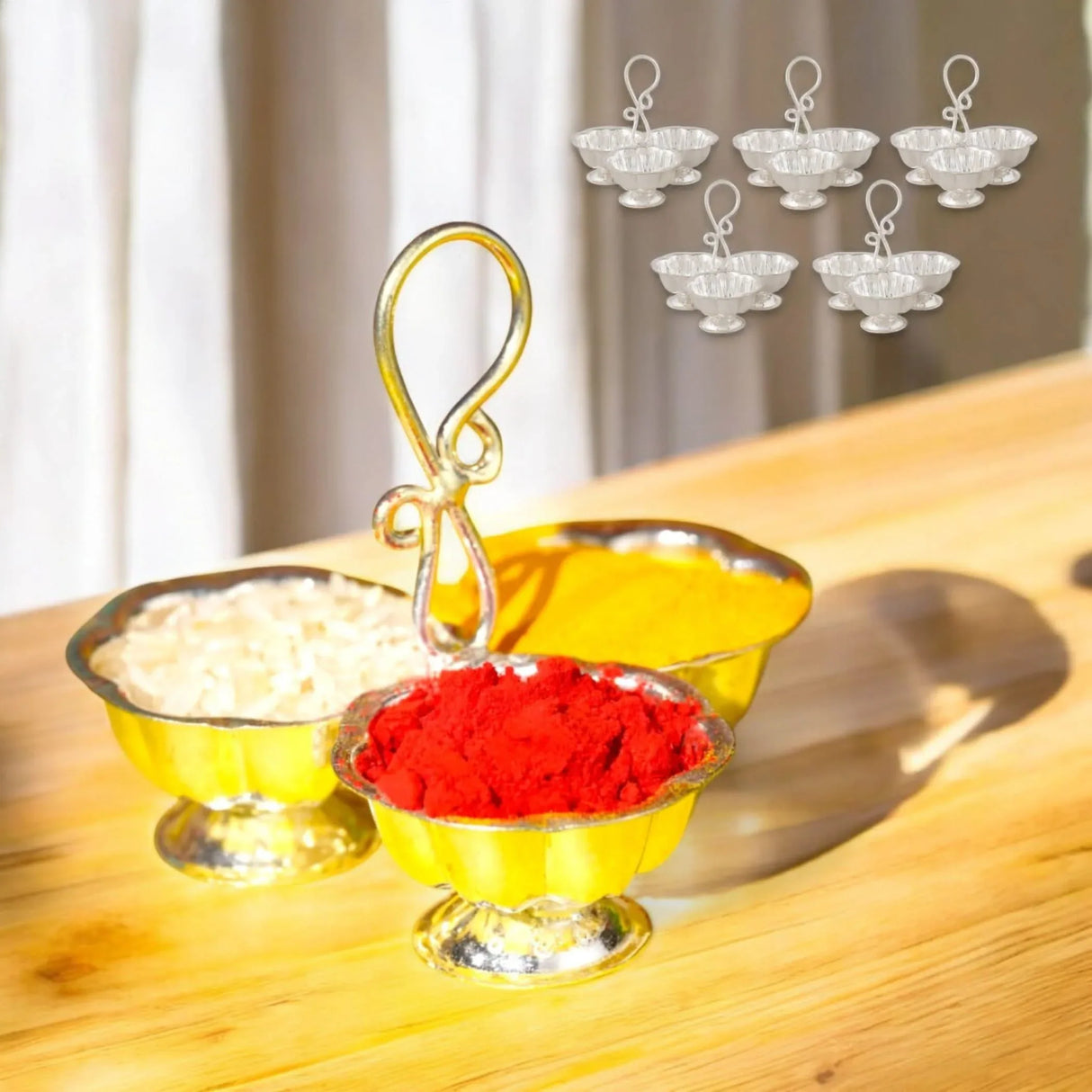 Silver Plated Haldi Kumkum Holder for Home Temple Decorative Haldi Kumkum Stand Diwali Gift Indian Festival Puja Wedding Favor Birthday Housewarming Return Gifts Roli Chawal/rice Holder - LoveNspire