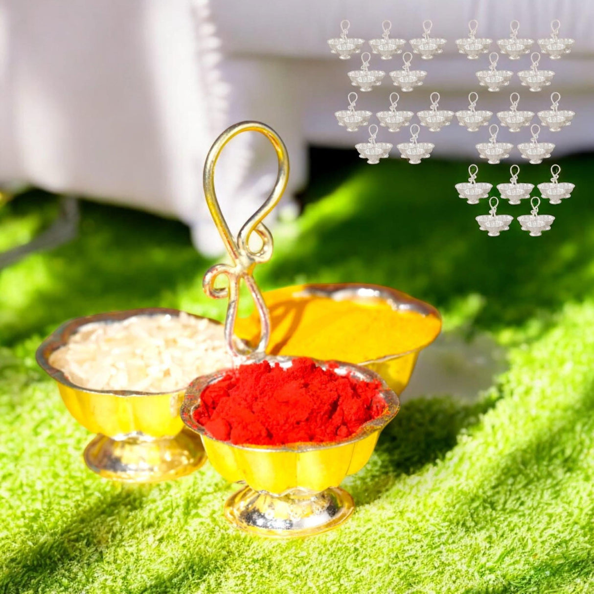 Silver Plated Haldi Kumkum Holder for Home Temple Decorative Haldi Kumkum Stand Diwali Gift Indian Festival Puja Wedding Favor Birthday Housewarming Return Gifts Roli Chawal/rice Holder - LoveNspire