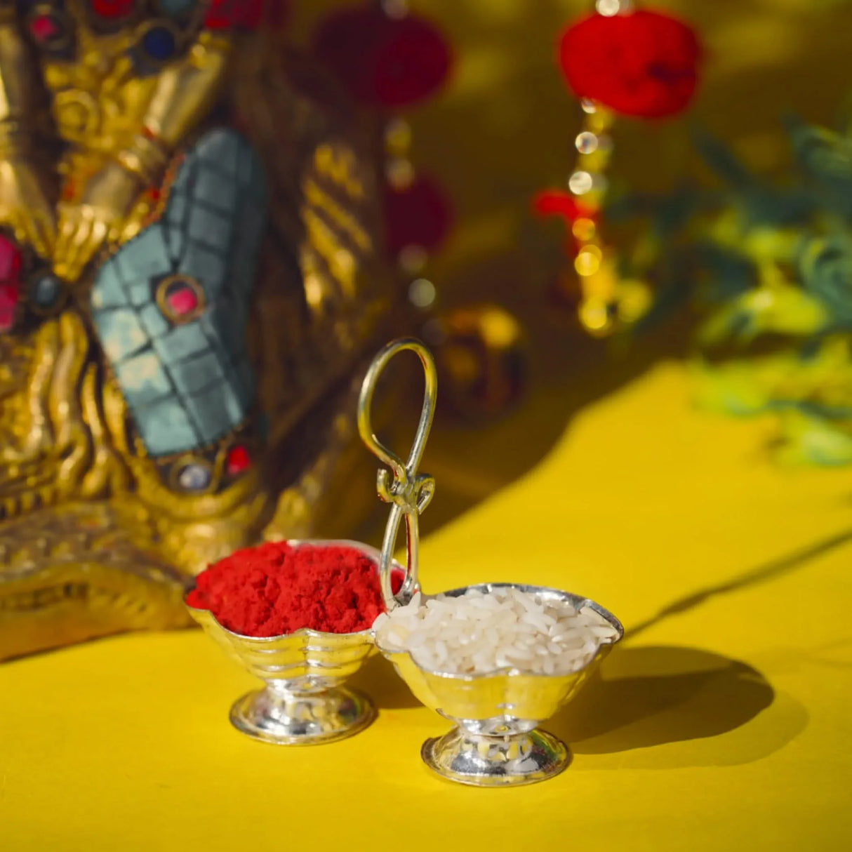 Silver Plated Haldi Kumkum Holder for Home Temple Decorative Haldi Kumkum Stand Diwali Gift Indian Festival Puja Wedding Favor Birthday Housewarming Return Gifts Roli Chawal/rice Holder - LoveNspire