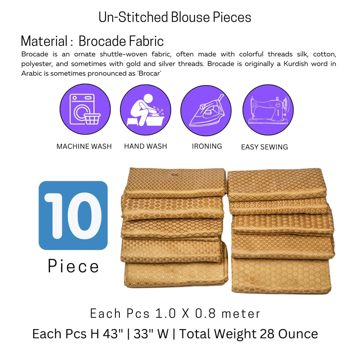 Golden Unstitched Saree Blouse Pieces Woven Brocade Fabric for Women Return Gifts for Pooja Housewarming Golden Colors - LoveNspire