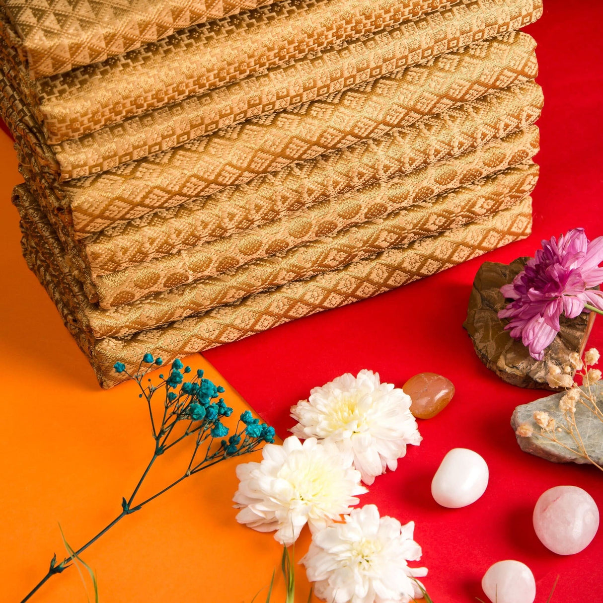 Golden Unstitched Saree Blouse Pieces Woven Brocade Fabric for Women Return Gifts for Pooja Housewarming Golden Colors - LoveNspire