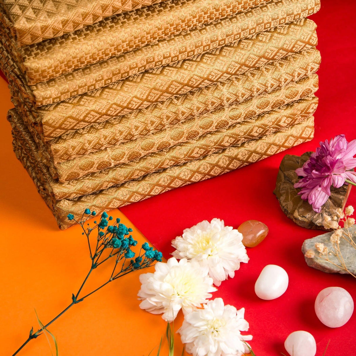 Golden Unstitched Saree Blouse Pieces Woven Brocade Fabric for Women Return Gifts for Pooja Housewarming Golden Colors - LoveNspire