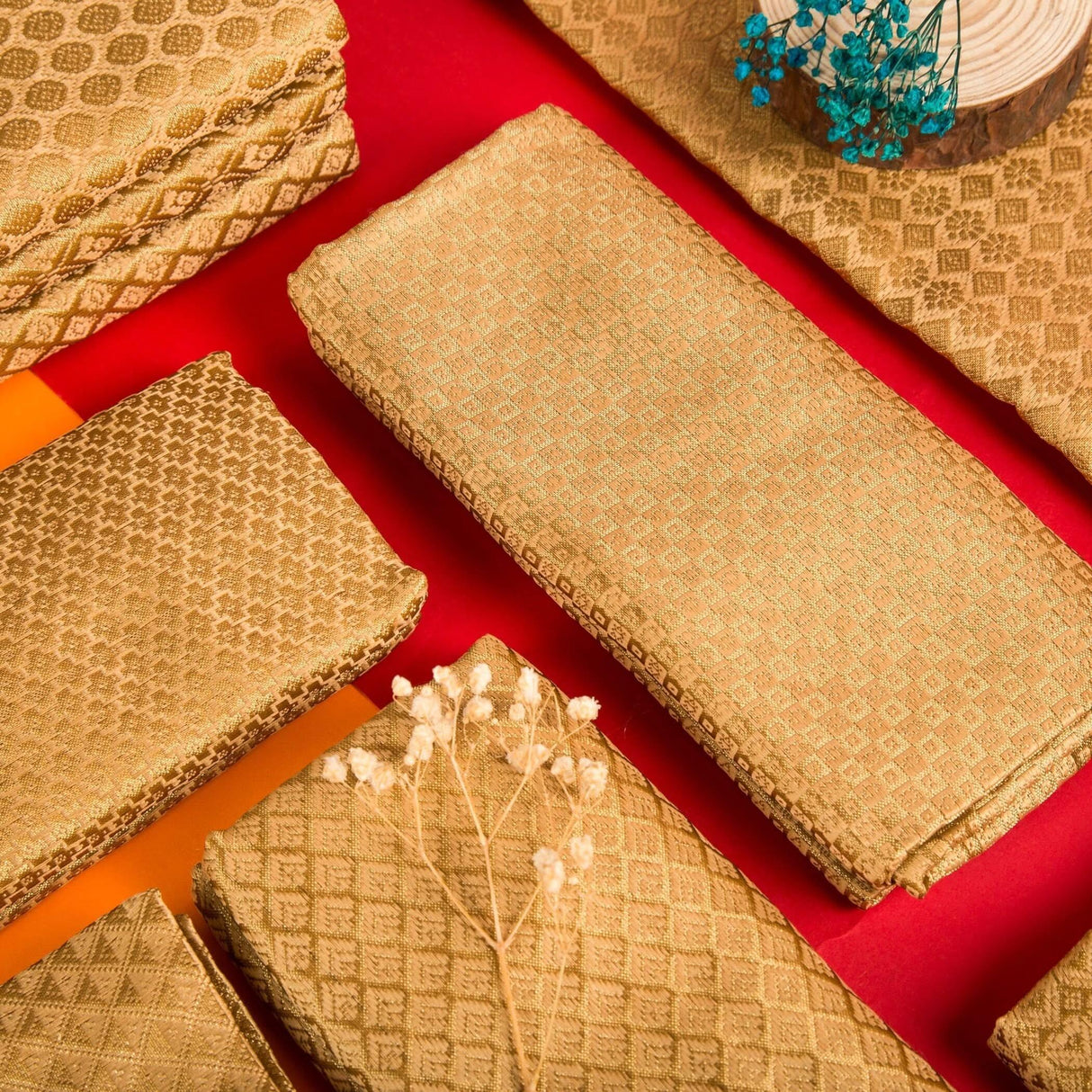 Golden Unstitched Saree Blouse Pieces Woven Brocade Fabric for Women Return Gifts for Pooja Housewarming Golden Colors - LoveNspire