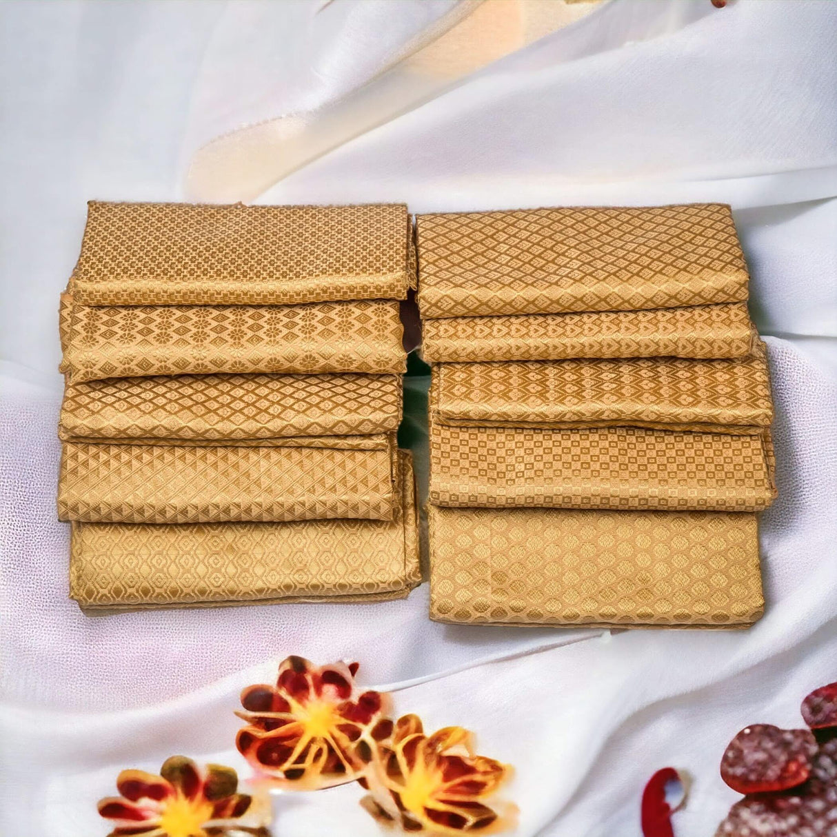 Golden Unstitched Saree Blouse Pieces Woven Brocade Fabric for Women Return Gifts for Pooja Housewarming Golden Colors - LoveNspire