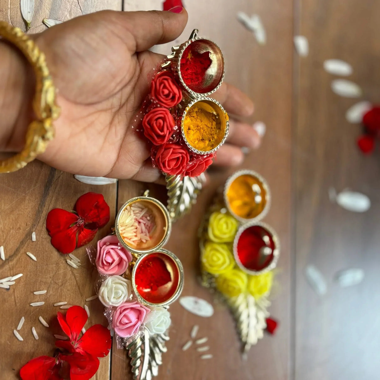 Small and Very Light Flower Haldi Kumkum Holder, Thambolam, Pooja Favor, Diwali Gift, Diwali Favor, Deewali Decor, Haldikumkum Plate, Pooja Return Gift - LoveNspire