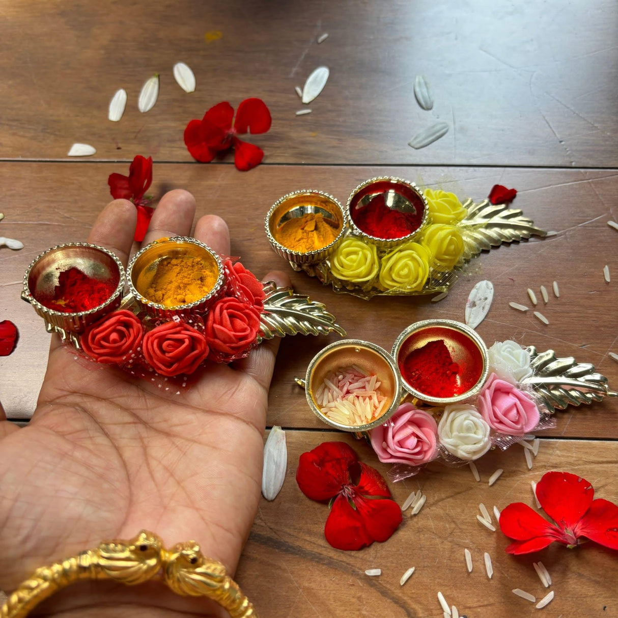 Small and Very Light Flower Haldi Kumkum Holder, Thambolam, Pooja Favor, Diwali Gift, Diwali Favor, Deewali Decor, Haldikumkum Plate, Pooja Return Gift - LoveNspire