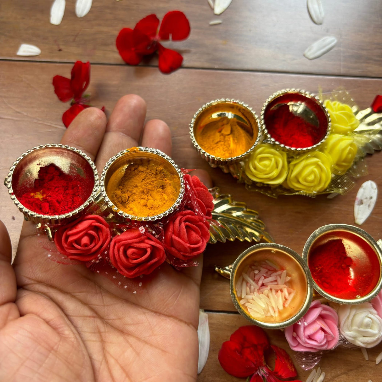 Small and Very Light Flower Haldi Kumkum Holder, Thambolam, Pooja Favor, Diwali Gift, Diwali Favor, Deewali Decor, Haldikumkum Plate, Pooja Return Gift - LoveNspire