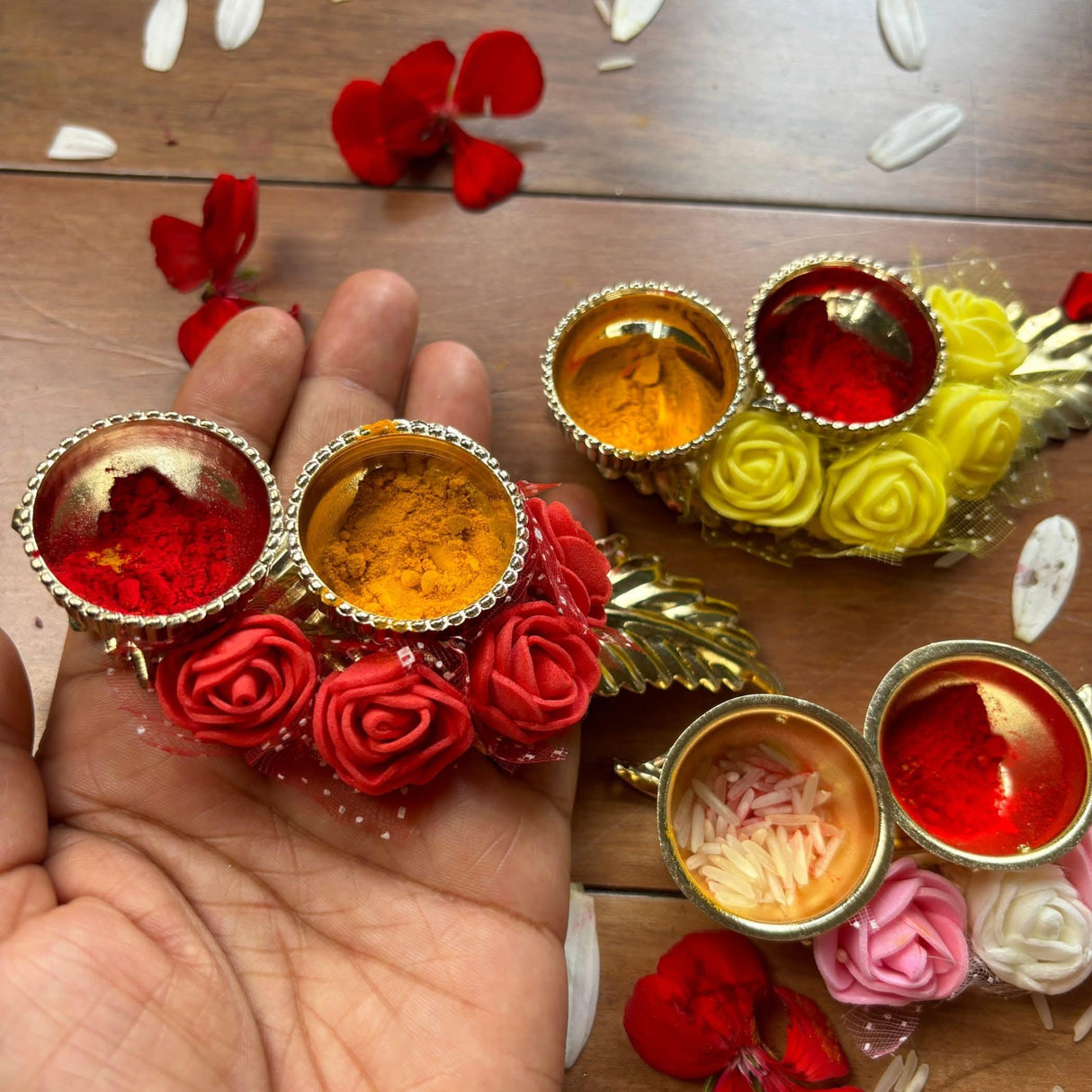 Small and Very Light Flower Haldi Kumkum Holder, Thambolam, Pooja Favor, Diwali Gift, Diwali Favor, Deewali Decor, Haldikumkum Plate, Pooja Return Gift - LoveNspire