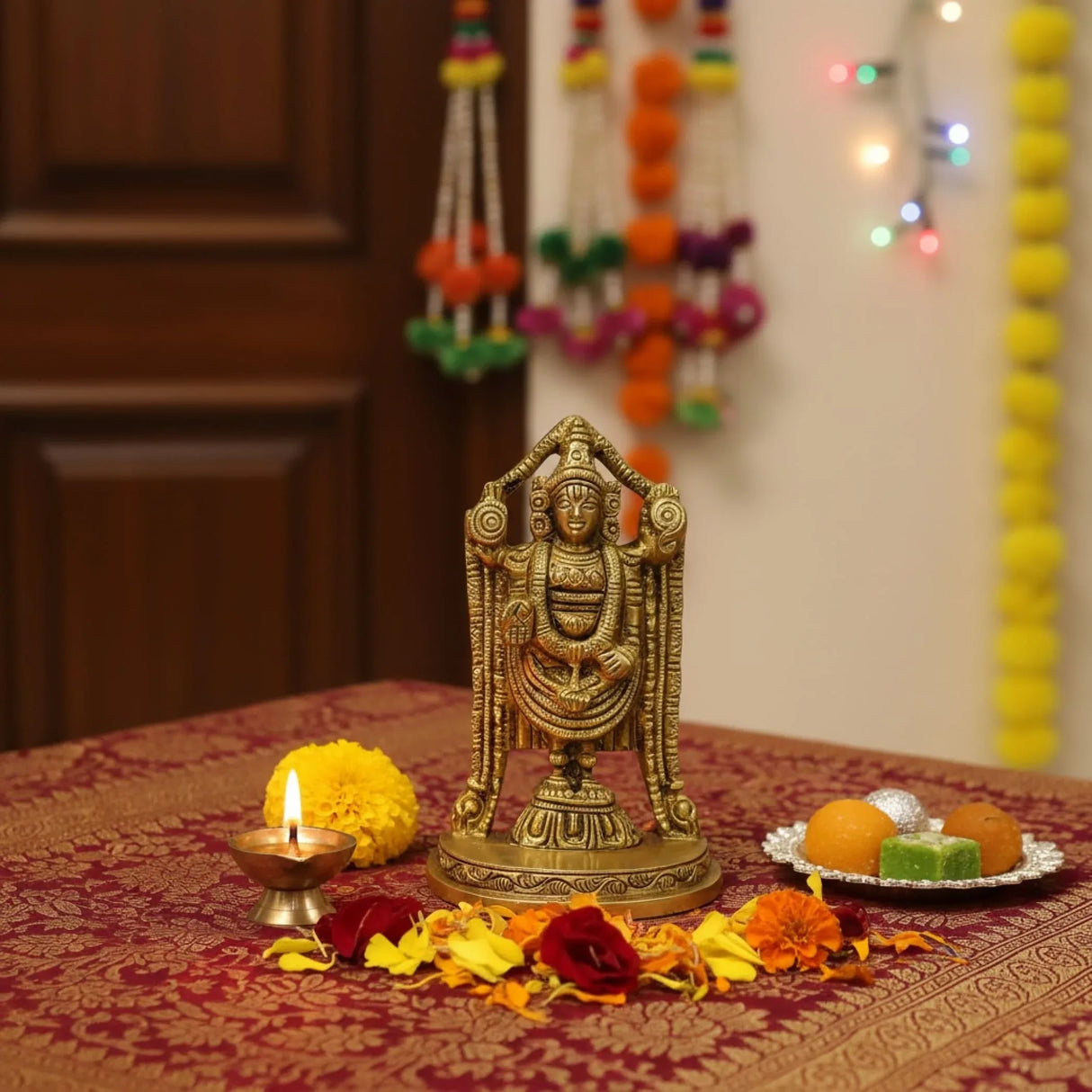 Small Brass Balaji and Venkateswara Idol Statue Gold Finished Tirupati Balaji Statues Incarnation of Lord Vishnu Sculpture Pooja Gift Living Room Mandir Decorative Showpiece - LoveNspire