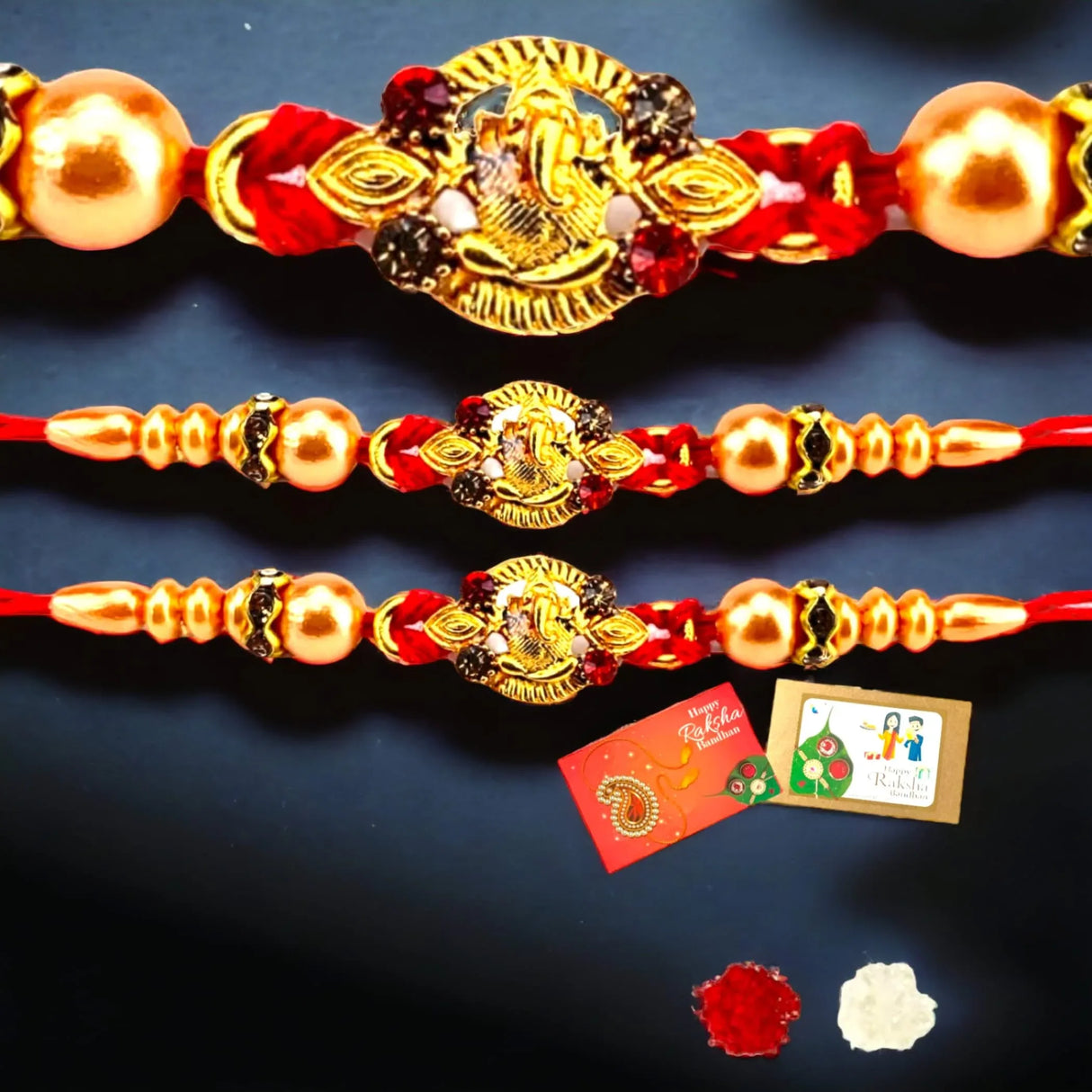 2CT Ganesha Rakhi for Brother Bhaiya Bhabhi Traditional Handmade Designer Rakhi Set Roli Chawal, Greeting Card Rakshabandhan Rakhi Bracelet Hemper Gift Thread Bracelet - LoveNspire