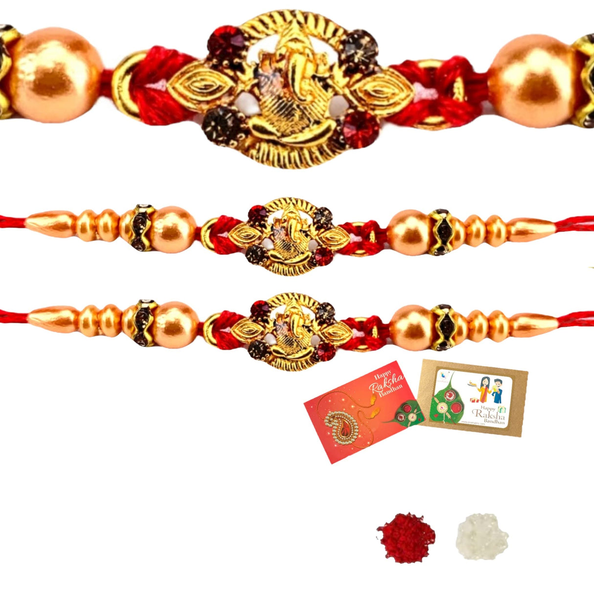 2CT Ganesha Rakhi for Brother Bhaiya Bhabhi Traditional Handmade Designer Rakhi Set Roli Chawal, Greeting Card Rakshabandhan Rakhi Bracelet Hemper Gift Thread Bracelet - LoveNspire