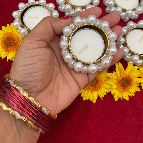 Bulk - Small Pearl Tealight Candle Holder – Festive T-light Stand for Diwali, Navratri, Christmas, Thanksgiving, Housewarming & Home Decor Centerpiece Dining Table - LoveNspire