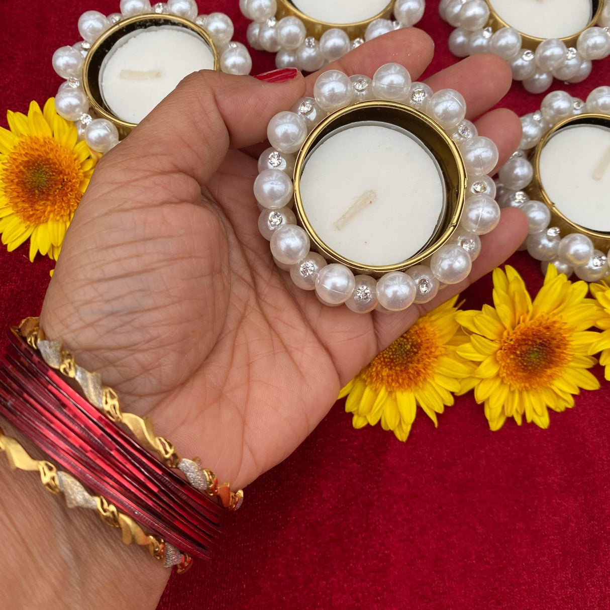 Bulk - Small Pearl Tealight Candle Holder – Festive T-light Stand for Diwali, Navratri, Christmas, Thanksgiving, Housewarming & Home Decor Centerpiece Dining Table ko - LoveNspire