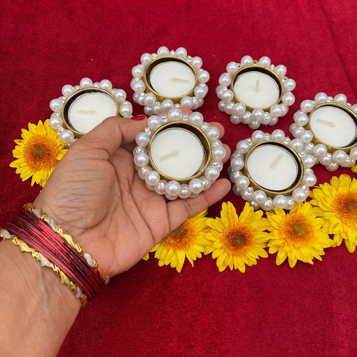 Bulk - Small Pearl Tealight Candle Holder – Festive T-light Stand for Diwali, Navratri, Christmas, Thanksgiving, Housewarming & Home Decor Centerpiece Dining Table - LoveNspire