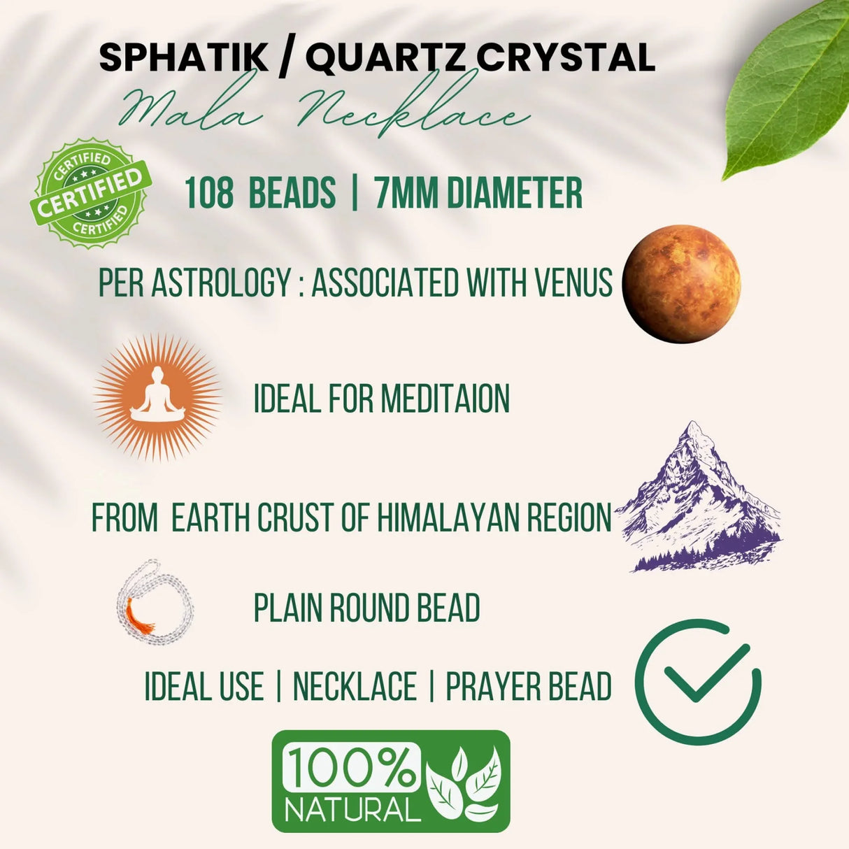 Sphatik Mala with Jap Bag Gaumukhi Natural Certified Original Crystal Quartz Agate Necklace Precious Gemstone Mala for Men Women Jaap Mala 108 Beads for Positive Energy Meditation - LoveNspire