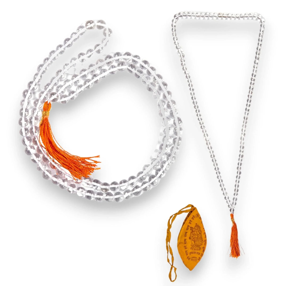 Sphatik Mala with Jap Bag Gaumukhi Natural Certified Original Crystal Quartz Agate Necklace Precious Gemstone Mala for Men Women Jaap Mala 108 Beads for Positive Energy Meditation - LoveNspire