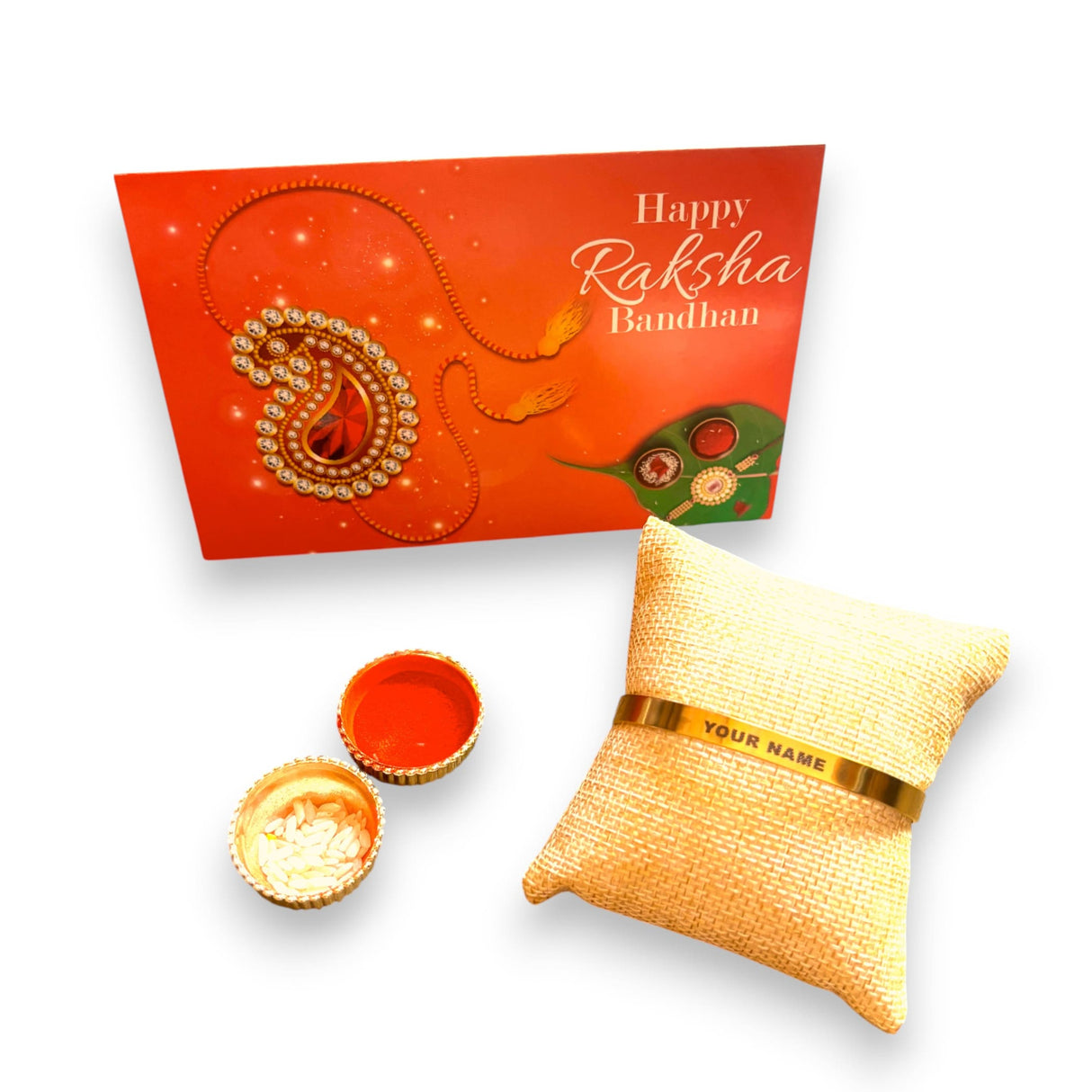Personalized Stainless Steel Rakhi for Brother Custom Engraved Names Cuff Bracelet for Bhai - Raksha Bandhan Customizable Bracelets Rakhi Gift Hamper with Roli Chawal Greeting Card - LoveNspire