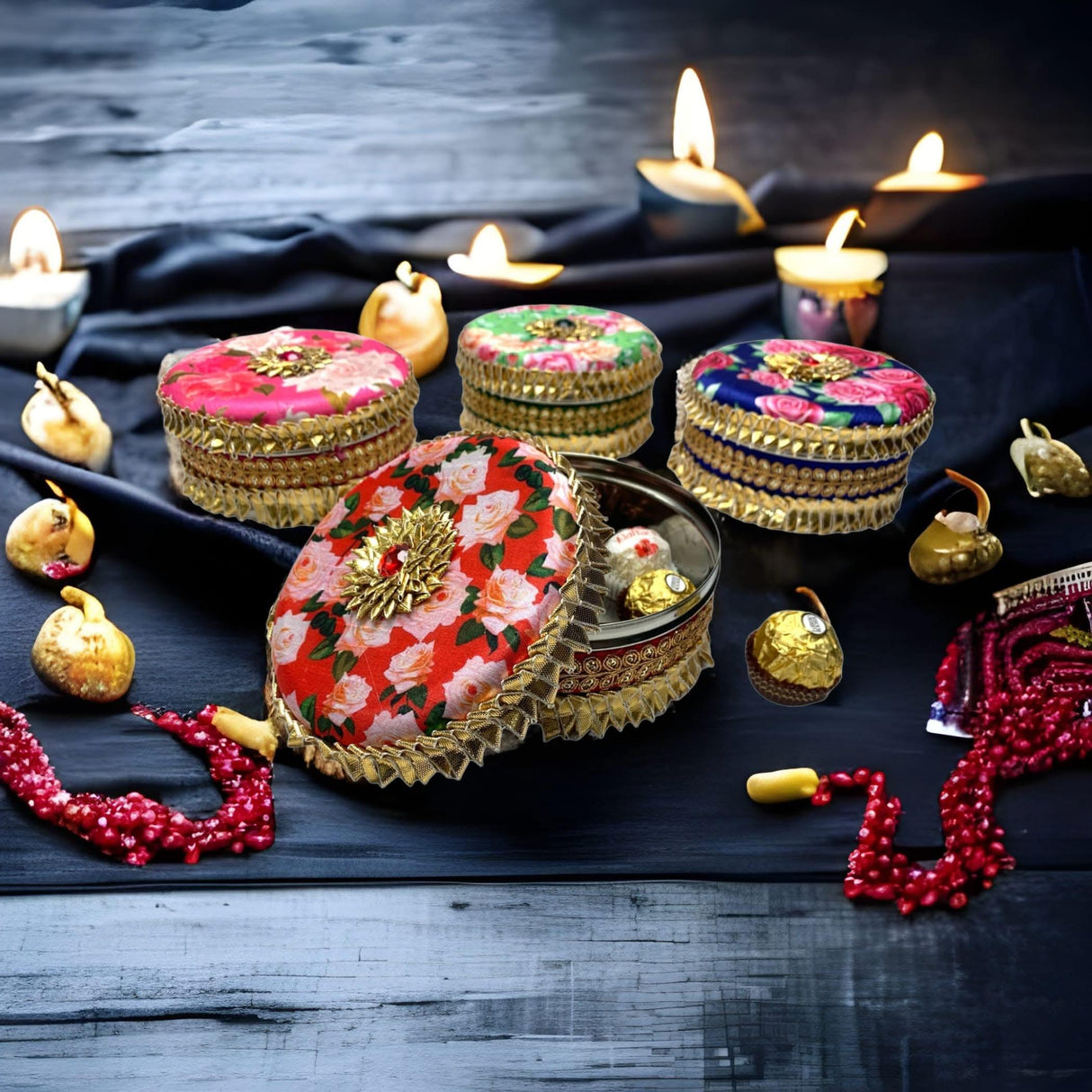 1 PC Decorative Gotta Steel Ladoo Box 400 Grams Designer Sweet Box Indian Wedding Housewarming Shagun Gift Festival Pooja Favor Return Gift for Friends Family Guest Bridesmaid - LoveNspire