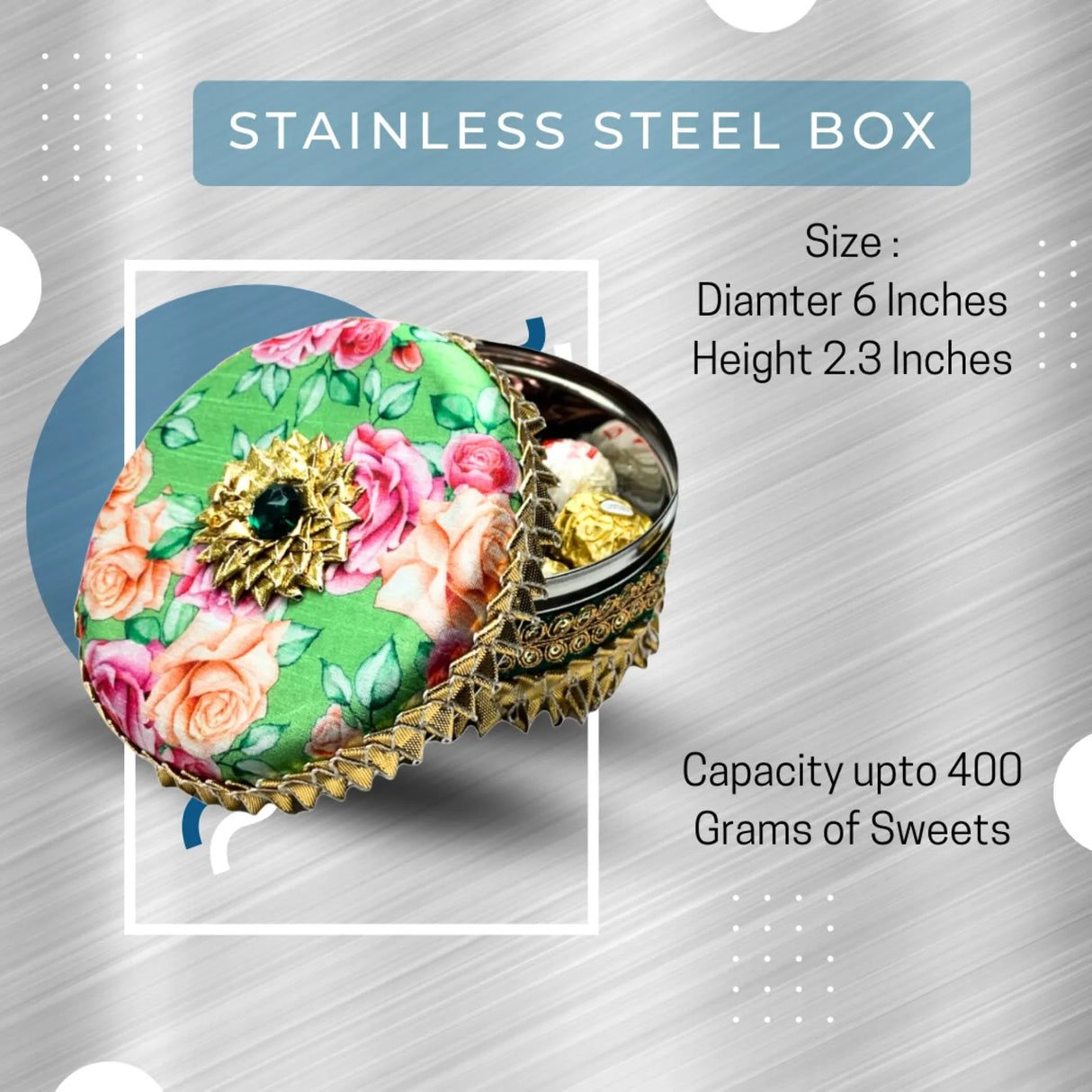 1 PC Decorative Gotta Steel Ladoo Box 400 Grams Designer Sweet Box Indian Wedding Housewarming Shagun Gift Festival Pooja Favor Return Gift for Friends Family Guest Bridesmaid - LoveNspire