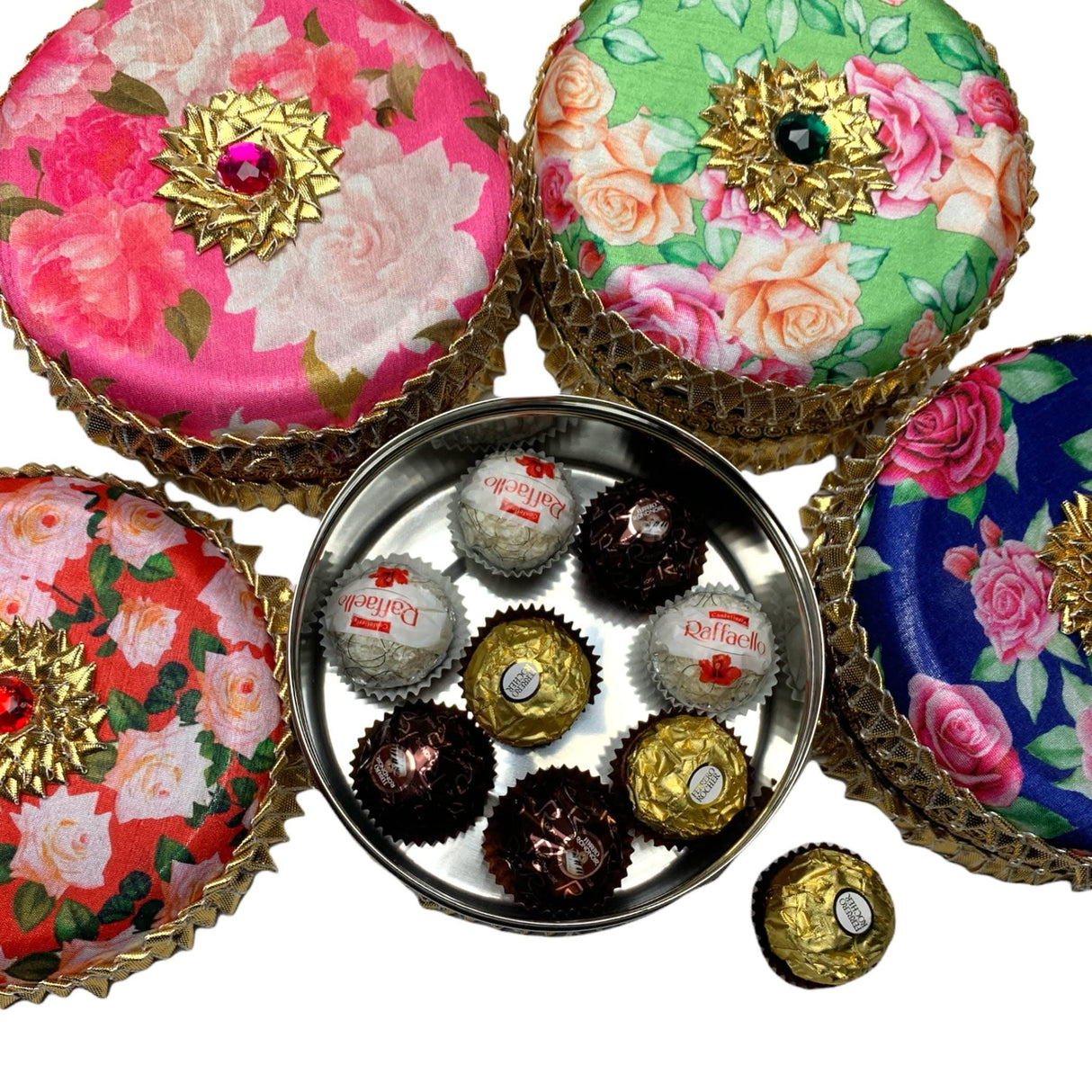 1 PC Decorative Gotta Steel Ladoo Box 400 Grams Designer Sweet Box Indian Wedding Housewarming Shagun Gift Festival Pooja Favor Return Gift for Friends Family Guest Bridesmaid - LoveNspire