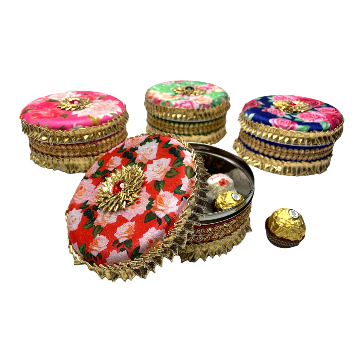 Decorative Gotta Steel Ladoo Box Designer Sweet Box Indian Wedding Housewarming Shagun Gift Festival Pooja Favor Return Gift for Friends Family Guest Bridesmaid - LoveNspire