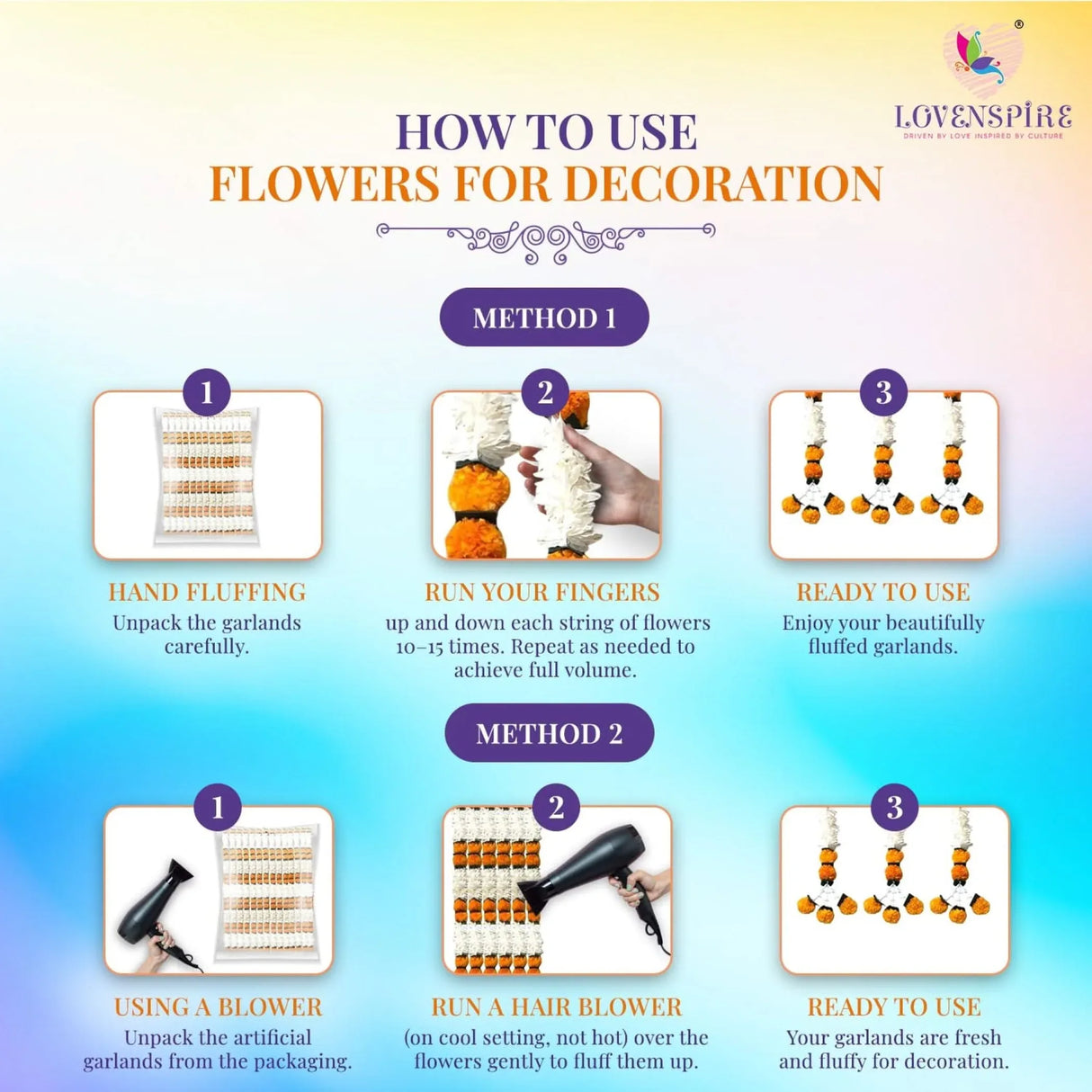 2 Strings Jasmine Marigold Garland for Decoration Artificial Marigold Flowers Puja Decorations Indian Décor for Pooja, Wedding, Events, Diwali, Halloween Decor (mango Color) - LoveNspire