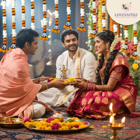 2 Strings Jasmine Marigold Garland for Decoration Artificial Marigold Flowers Puja Decorations Indian Décor for Pooja, Wedding, Events, Diwali, Halloween Decor (mango Color) - LoveNspire