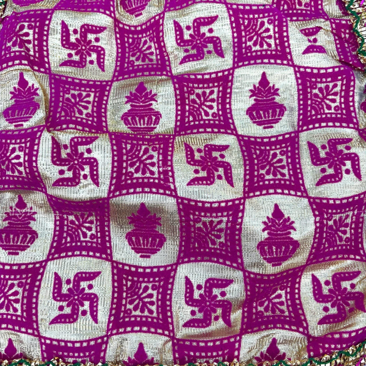 Cloth Pooja Mat Aasan Swastik Kalash Print Cloth for God Goddess Idol Puja Asan Mandir Temple Home Decor Base Chowki Asana Indian Festival Diwali Decoration Housewarming Gift Mata Ki Chunri - LoveNspire