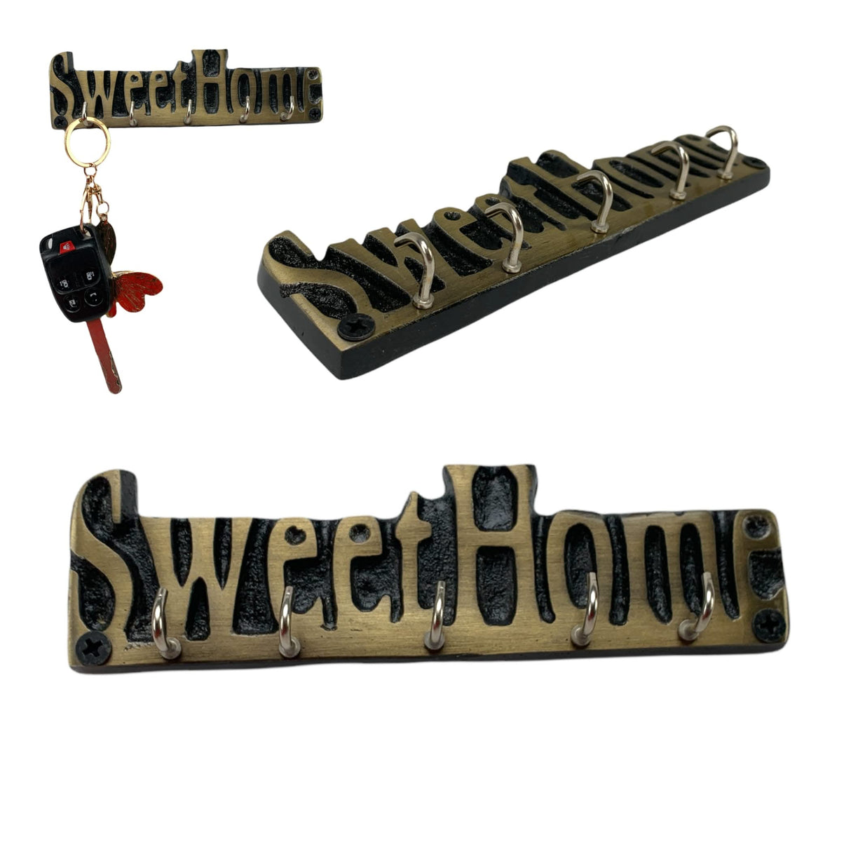 Handmade Wooden Key Holder Sweet Home Keyring Holder with 5 Hooks Leash Holder Pill Wall Rack Jewelry Purse Organiser - Key Holder for Friendship Day Housewarming Christmas Thanksgiving - LoveNspire